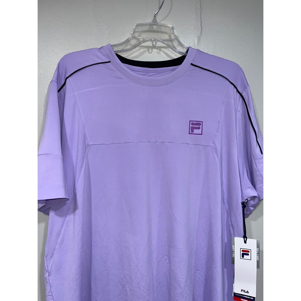 Fila Adrenaline Performance Tennis Men's Shirt Crew Purple Athletic Training Lar - Picture 2 of 5
